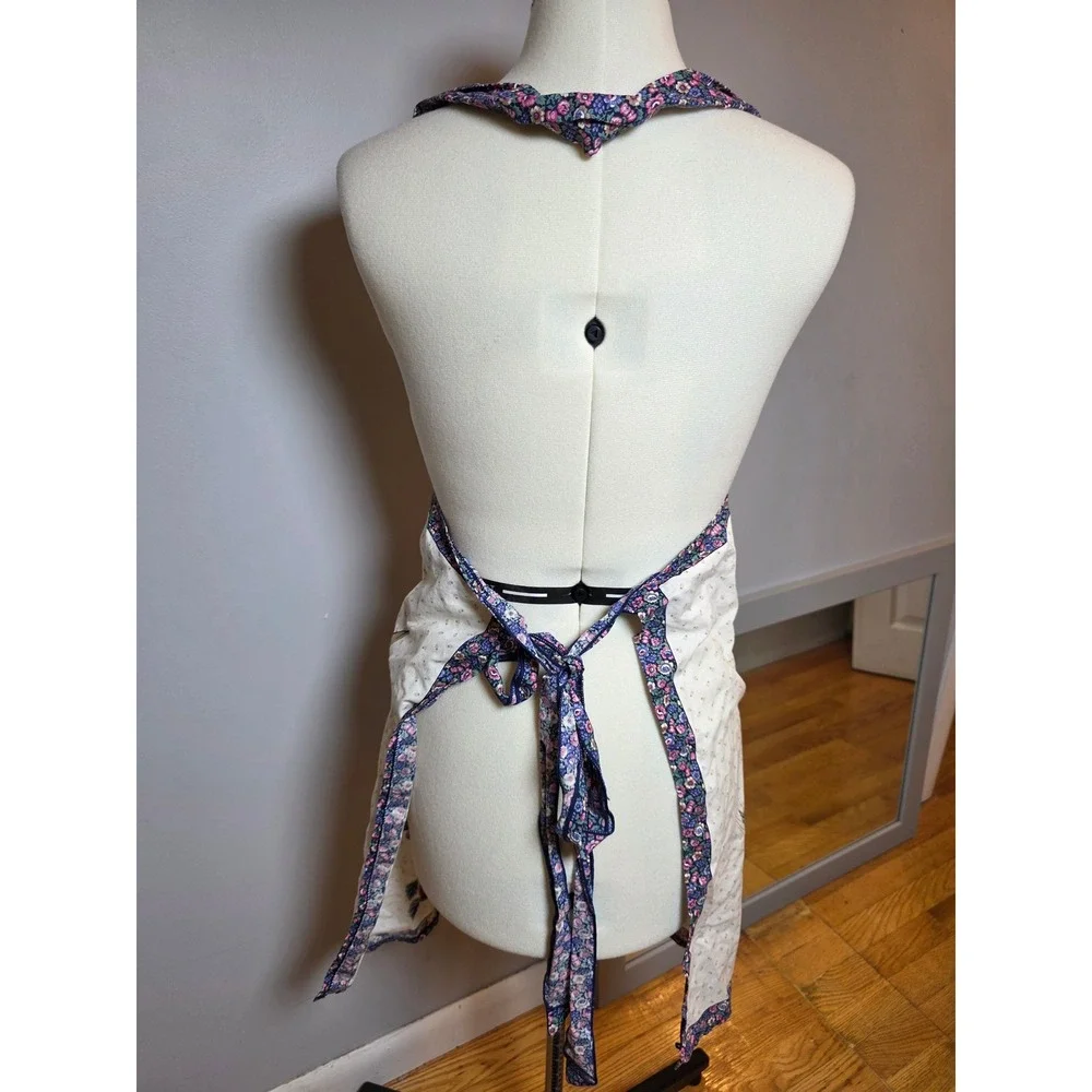 Vintage Cottagecore Bakers Best Fruit Floral Bib Apron Cream Purple Boho